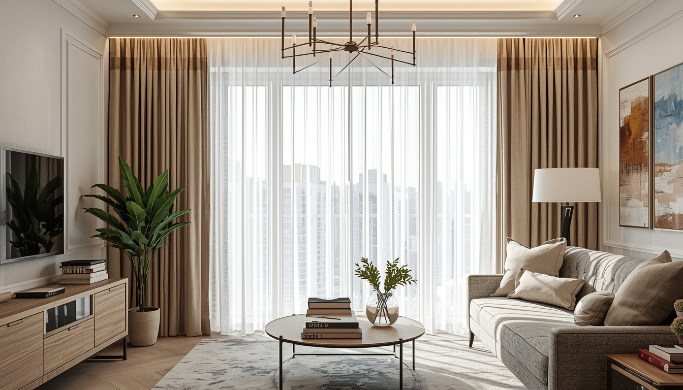 Cortinas elegantes instaladas en sala moderna